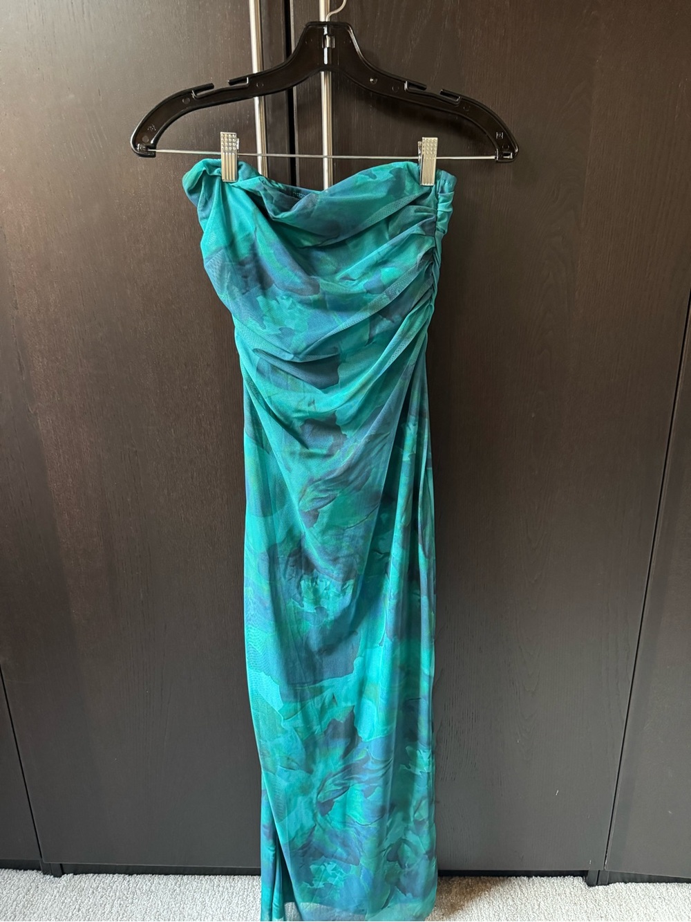 Teal Strapless Maxi Dress • S